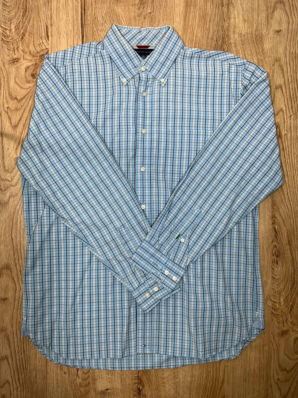 Chemise Tommy Hilfiger Coupe Classique L 100% Coton Carreaux Preppy Bleu Ciel – photo 2